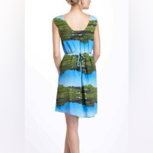 🟦 Anthropologie Silk Landscape Print "Cuillin Dress" by Meadow Rue - Picture 4 of 10